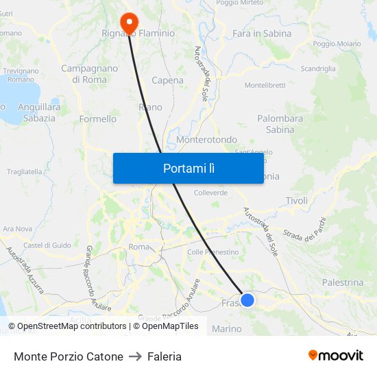 Monte Porzio Catone to Faleria map