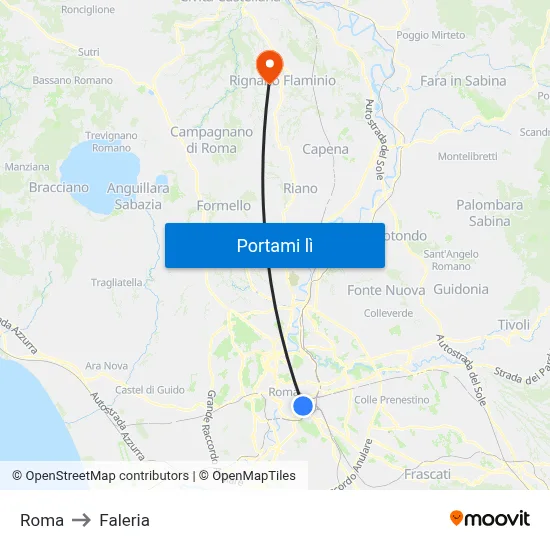 Roma to Faleria map