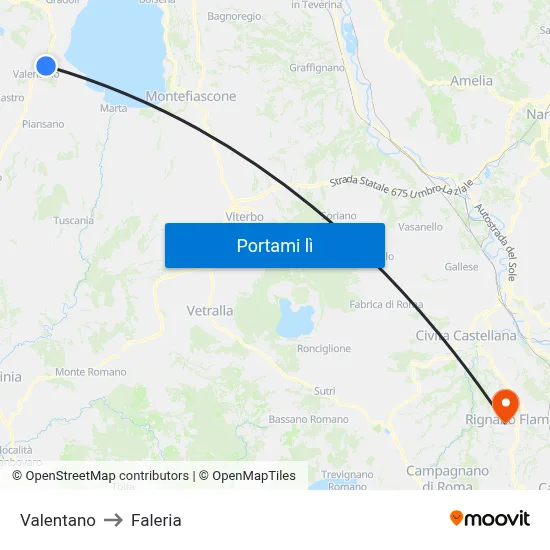 Valentano to Faleria map
