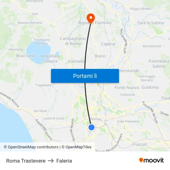 Roma Trastevere to Faleria map