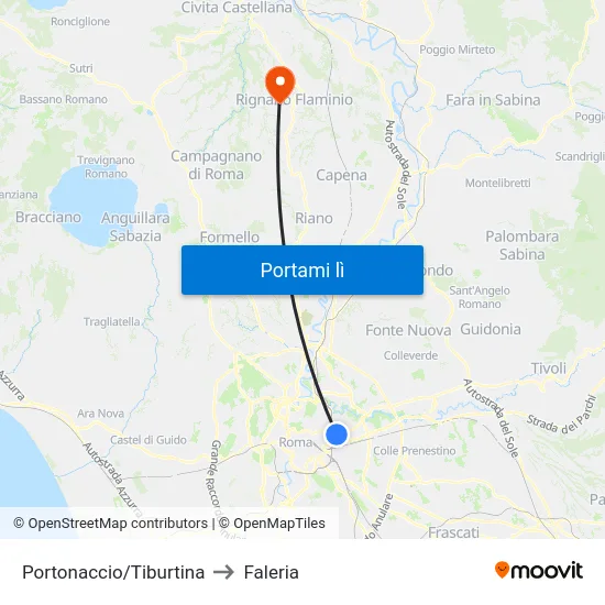 Portonaccio/Tiburtina to Faleria map