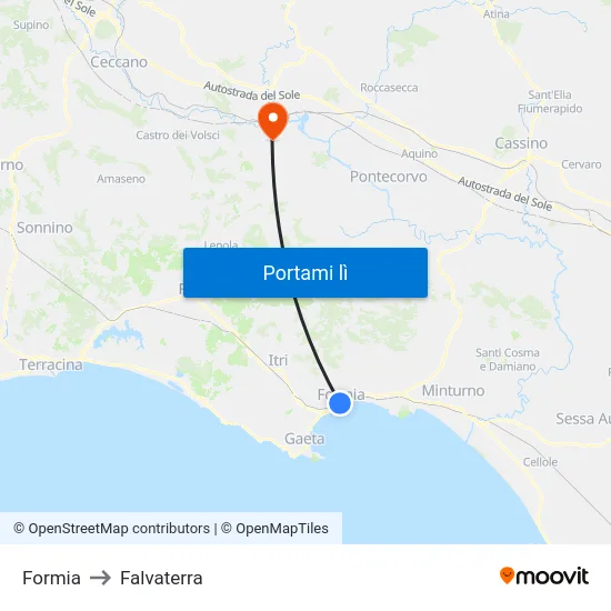 Formia to Falvaterra map
