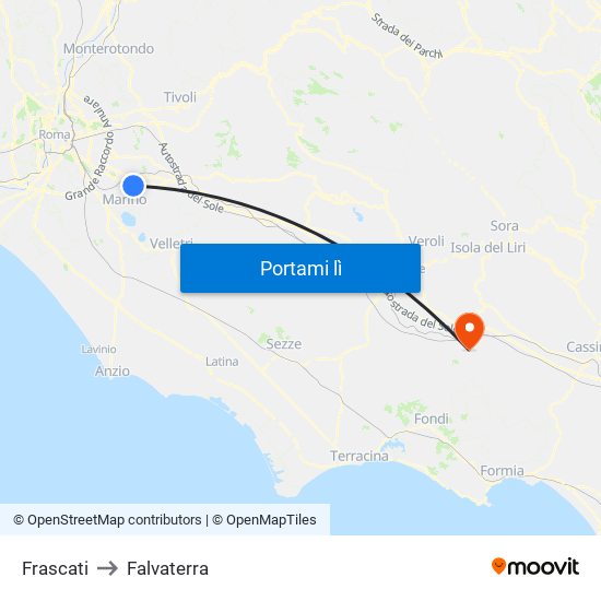 Frascati to Falvaterra map