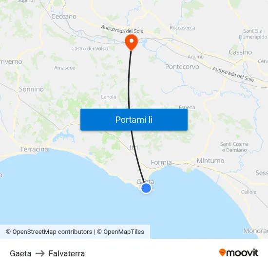 Gaeta to Falvaterra map
