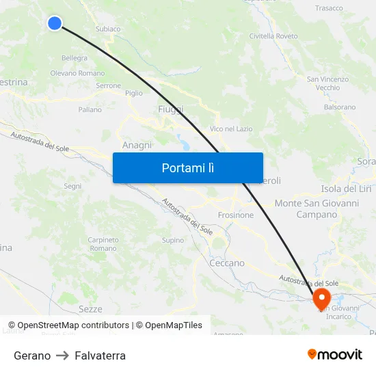Gerano to Falvaterra map