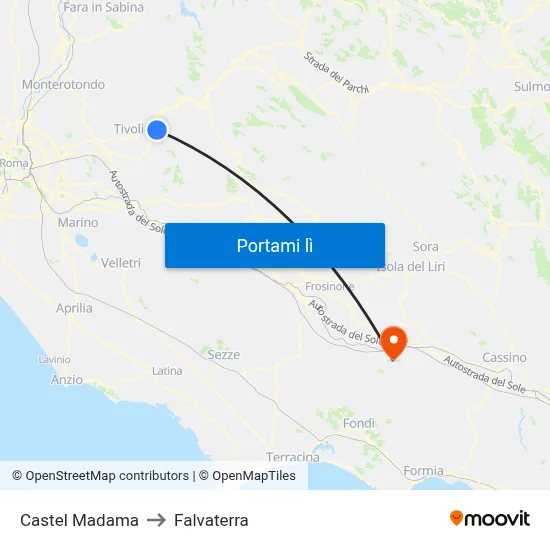Castel Madama to Falvaterra map