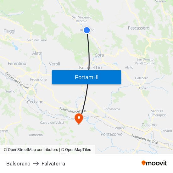 Balsorano to Falvaterra map