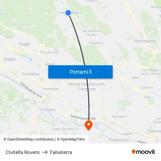 Civitella Roveto to Falvaterra map