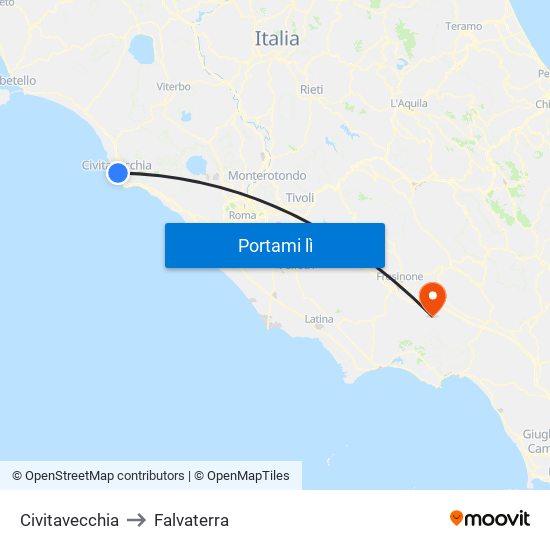 Civitavecchia to Falvaterra map