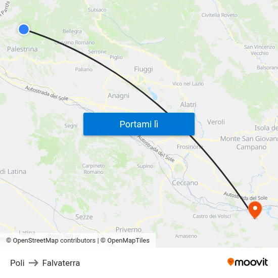 Poli to Falvaterra map