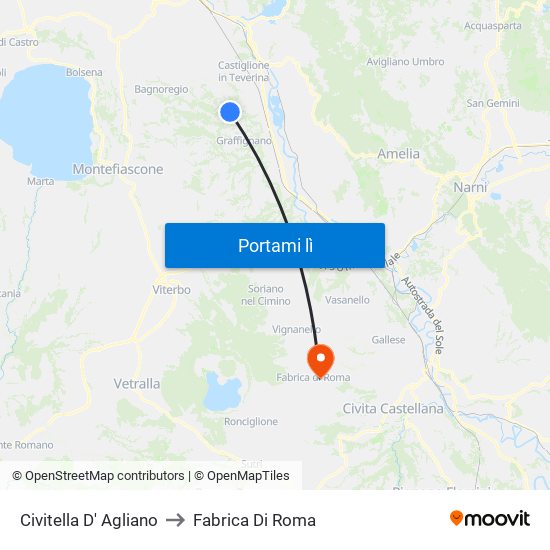 Civitella D' Agliano to Fabrica Di Roma map