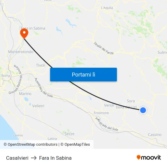 Casalvieri to Fara In Sabina map