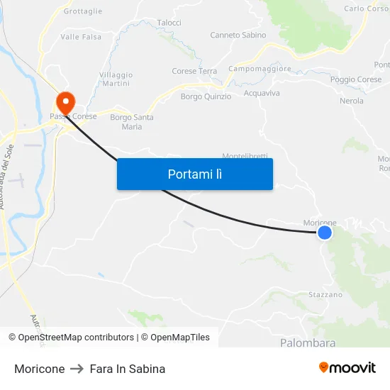 Moricone to Fara In Sabina map