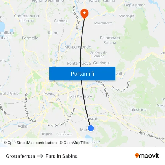 Grottaferrata to Fara In Sabina map