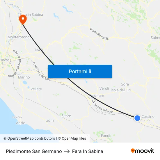Piedimonte San Germano to Fara In Sabina map