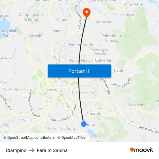 Ciampino to Fara In Sabina map