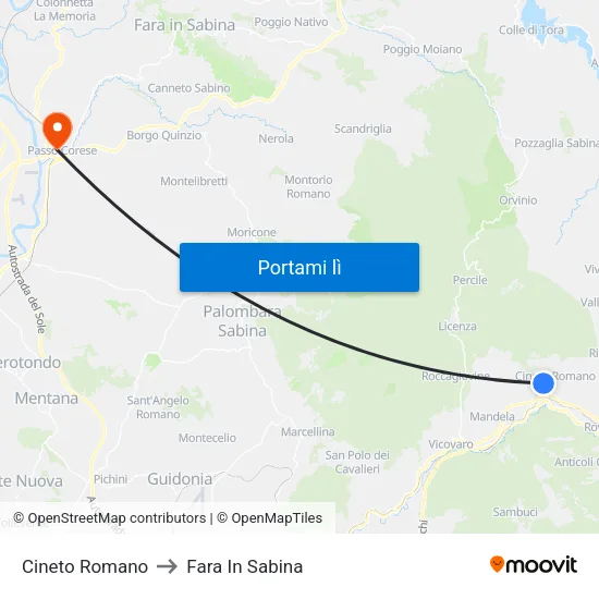 Cineto Romano to Fara In Sabina map