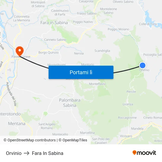 Orvinio to Fara In Sabina map