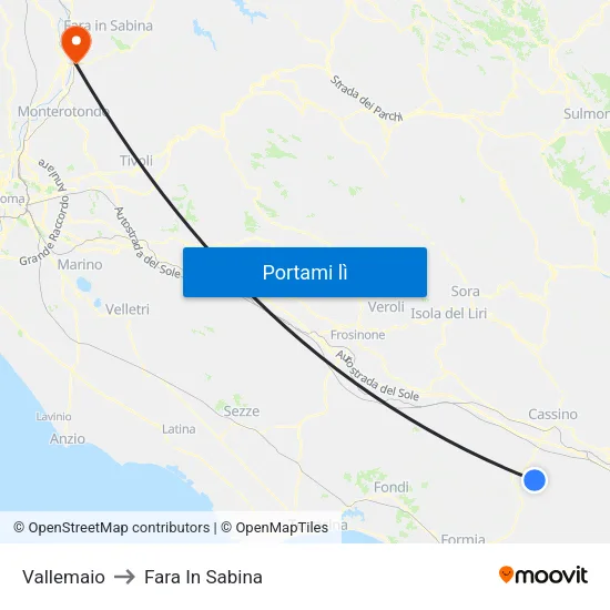 Vallemaio to Fara In Sabina map