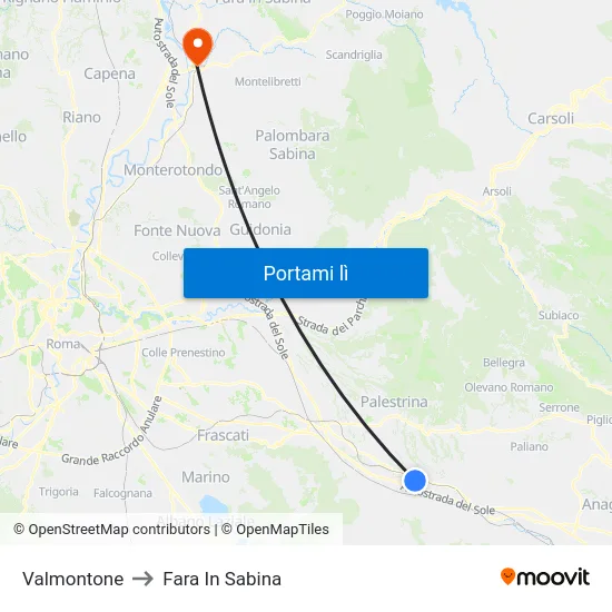 Valmontone to Fara In Sabina map
