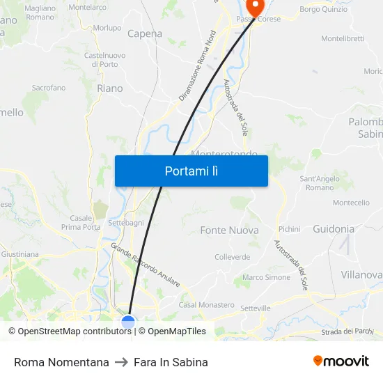 Roma Nomentana to Fara In Sabina map