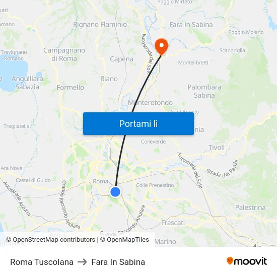 Roma Tuscolana to Fara In Sabina map