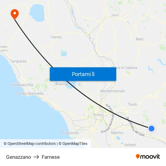 Genazzano to Farnese map