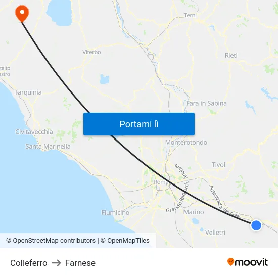 Colleferro to Farnese map