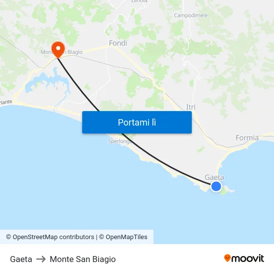 Gaeta to Monte San Biagio map