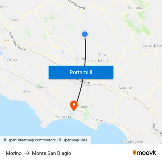 Morino to Monte San Biagio map