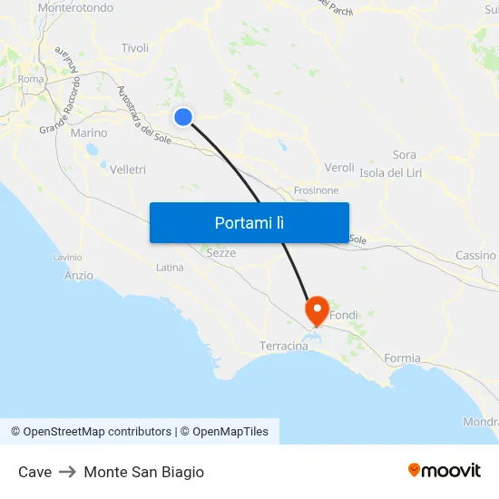 Cave to Monte San Biagio map