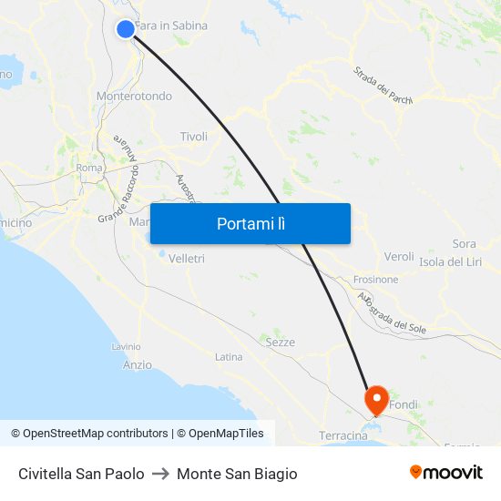 Civitella San Paolo to Monte San Biagio map