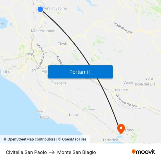Civitella San Paolo to Monte San Biagio map