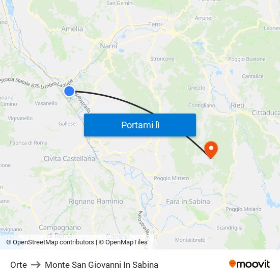 Orte to Monte San Giovanni In Sabina map