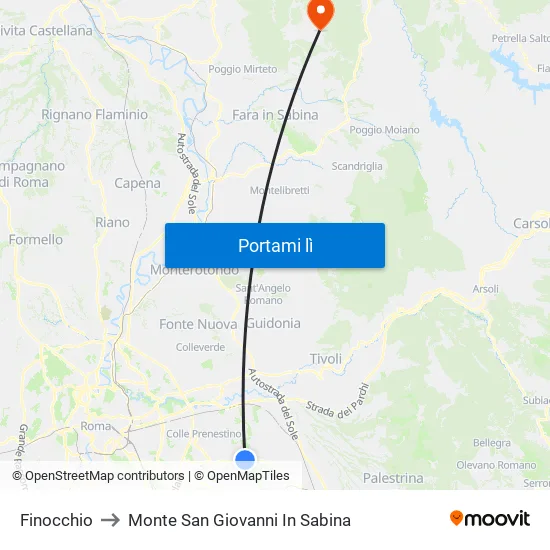 Finocchio to Monte San Giovanni In Sabina map