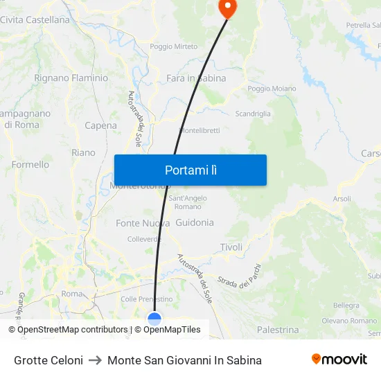 Grotte Celoni to Monte San Giovanni In Sabina map