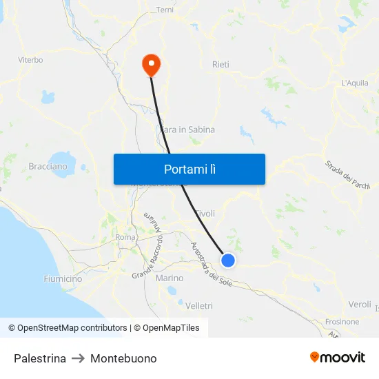 Palestrina to Montebuono map