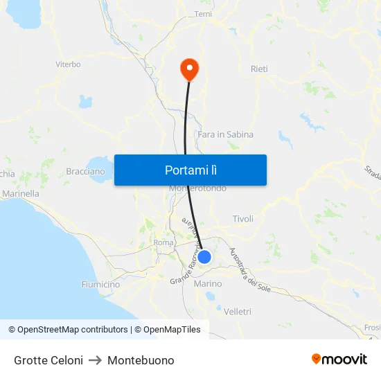 Grotte Celoni to Montebuono map