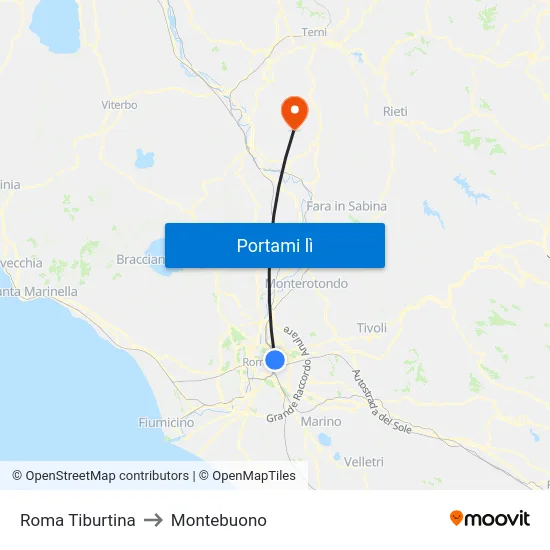 Roma Tiburtina to Montebuono map