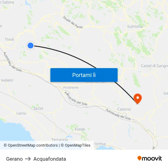 Gerano to Acquafondata map