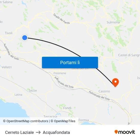 Cerreto Laziale to Acquafondata map