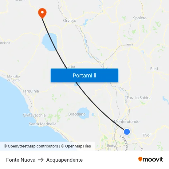Fonte Nuova to Acquapendente map