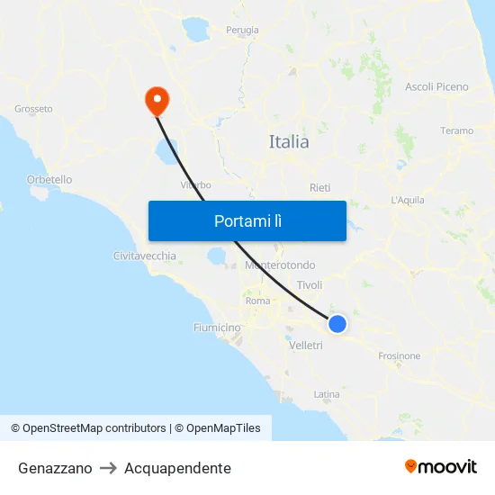Genazzano to Acquapendente map
