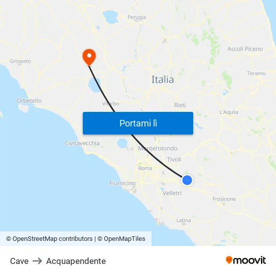 Cave to Acquapendente map