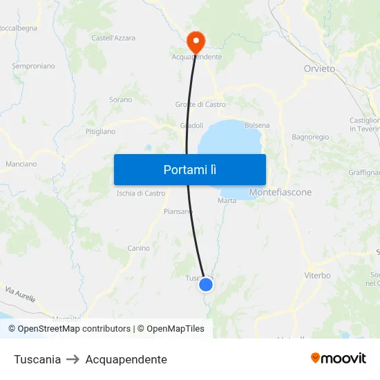 Tuscania to Acquapendente map