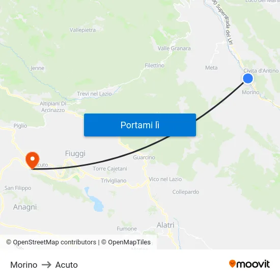 Morino to Acuto map