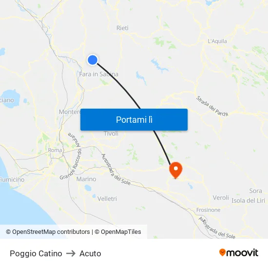 Poggio Catino to Acuto map