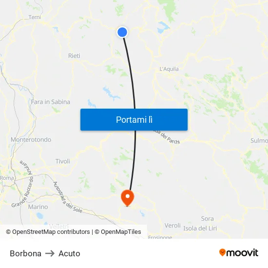 Borbona to Acuto map