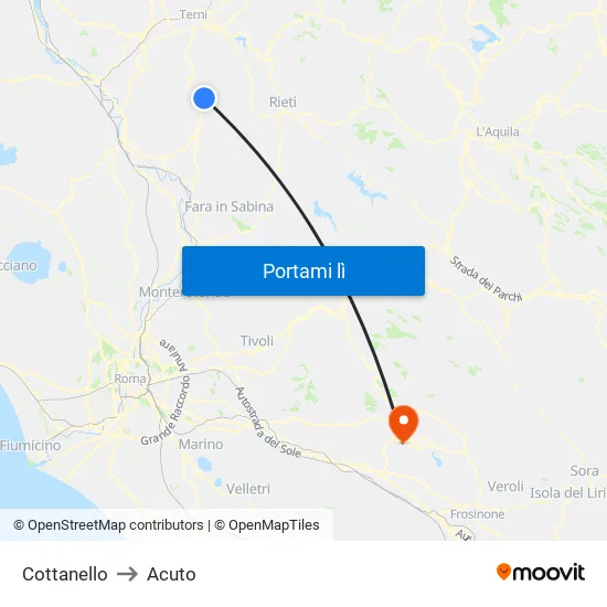 Cottanello to Acuto map