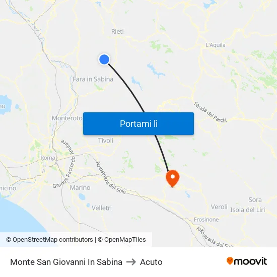 Monte San Giovanni In Sabina to Acuto map